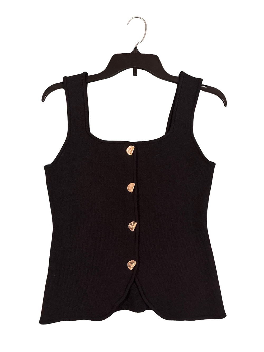 Love Tree, Black Square-Neck Tank with Gold Buttons, Size S